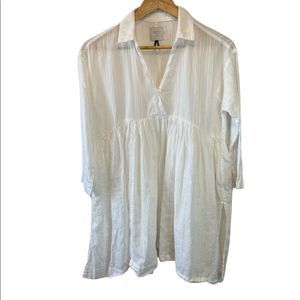HD White Empire Waist Collared Loose Fit Long Tunic Blouse 6